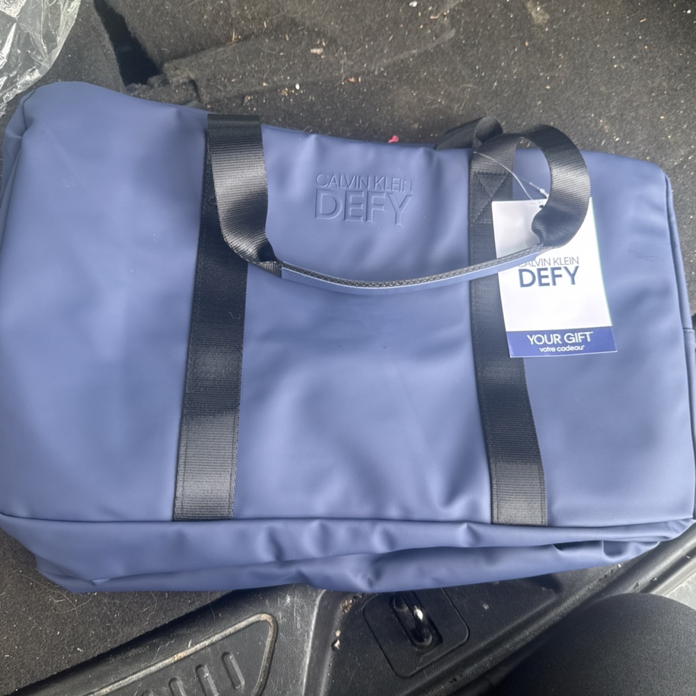 Calvin Klein DEFY Navy Duffel Bag with Black Straps